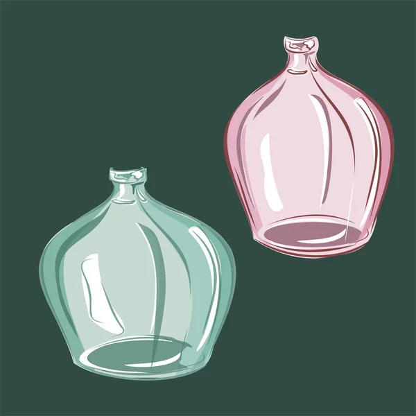 Стеклянные Вазы Бутылки Розовое Зеленое Стекло Дизайн Интерьера Предметы Интерьера — стоковый вектор