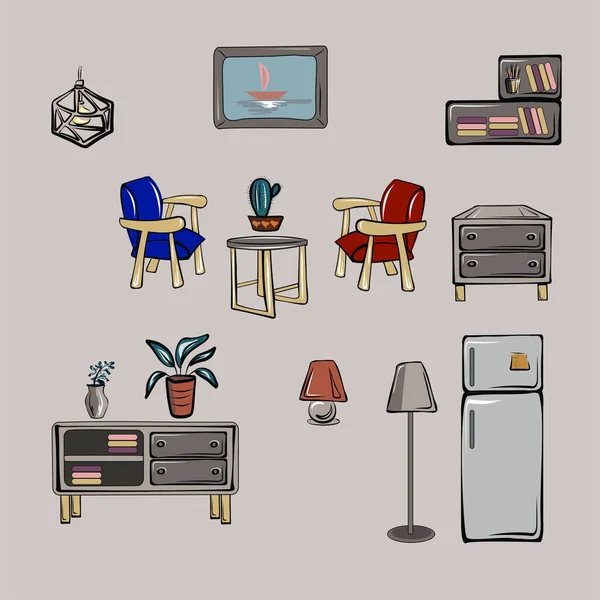 采购产品架子 扶手椅 存储组织 简约主义 房间内部 孤立矢量物体 — 图库矢量图片