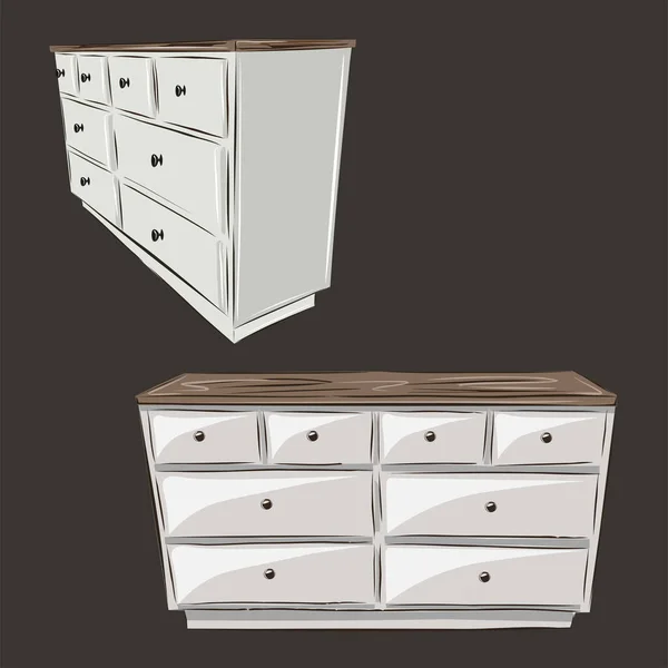 木制的白色抽屉箱 经典家具 室内设计 组织在公寓的存储 分离向量对象 — 图库矢量图片