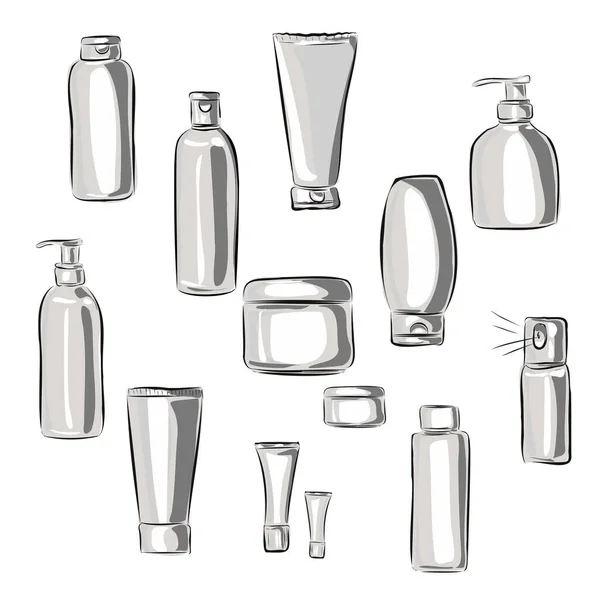 Packaging Vials Bottles Care Decorative Cosmetics Cosmetic Shop Beauty Salon — Stock Vector