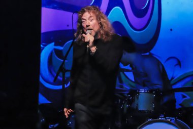 Rio de Janeiro, Brezilya, 12 Ocak 2010.Şarkıcı Robert Plant Rio de Janeiro şehrindeki HSBC Arena 'daki gösterisi sırasında.