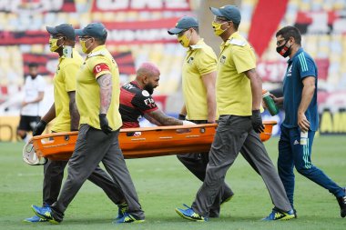 Rio de Janeiro, Brezilya, 14 Şubat 2021 Flamengo futbolcusu Gabriel Gabigol, Brezilya Maracan Stadyumu 'nda oynanan Flamengo x Corinthians maçı sırasında.