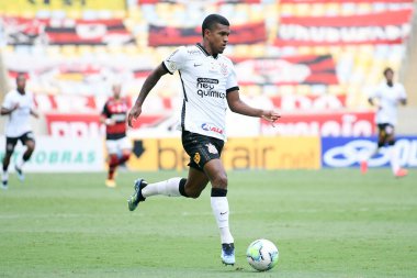 Rio de Janeiro, Brezilya, 14 Şubat 2021. Corinthians futbolcusu Lo Natel, Brezilya Maracan Stadyumu 'nda oynanan Flamengo x Corinthians maçı sırasında.