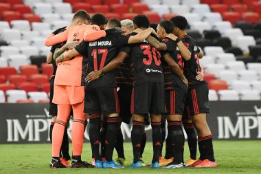 Rio de Janeiro, Brazil, March 19, 2021.Football players of the Flamengo team, during the Flamengo x Resende game for the Carioca championship at the Maracan stadium.