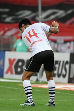 Rio de Janeiro, Brezilya, 15 Nisan 2021 Vasco takımından futbolcu Germn Cano, Maracan Stadyumu 'ndaki Carioca şampiyonası için oynanan Flamengo x Vasco maçında golünü kutluyor..