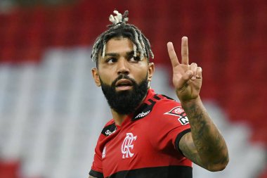 Rio de Janeiro, Brezilya, 15 Nisan 2021 Flamengo takımından futbolcu Gabriel Gabigol, Carioca şampiyonası için oynanan Flamengo x Vasco maçı sırasında Maracan Stadyumu 'nda.