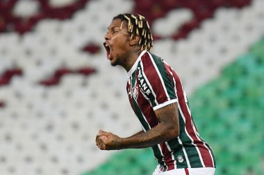 Rio de Janeiro, Brezilya, 15 Mayıs 2021 Fluminense takımından futbolcu Abel Hernandez, Maracan Stadyumu 'nda oynanan Carioca şampiyonasında Flamengo maçında golünü kutluyor..