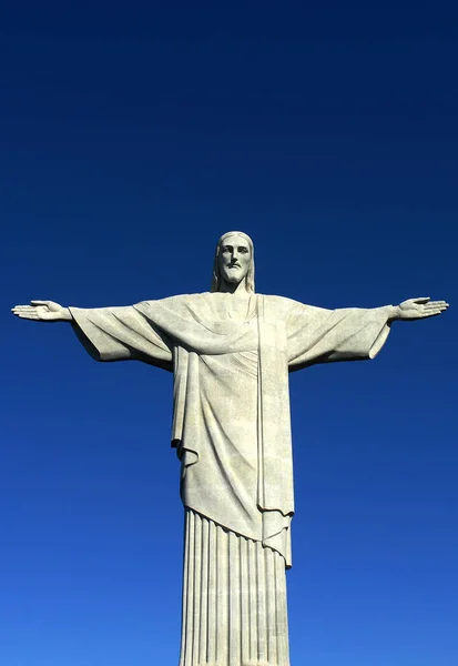 Rio Janeiro Brazílie Srpna 2012 Socha Krista Vykupitele Kopci Corcovado — Stock fotografie