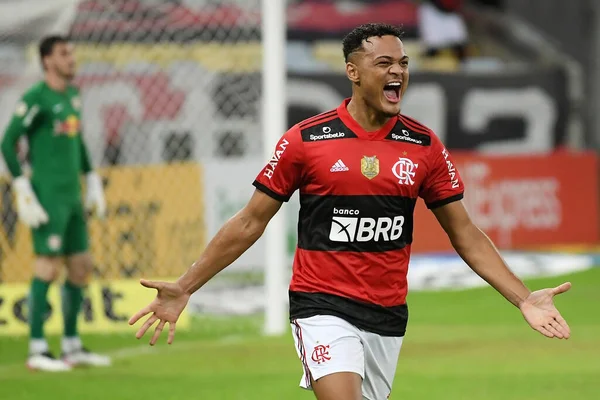 Rio Janeiro Juni 2019 Fußballspieler Rodrigo Muniz Von Flamengo Feiert — Stockfoto