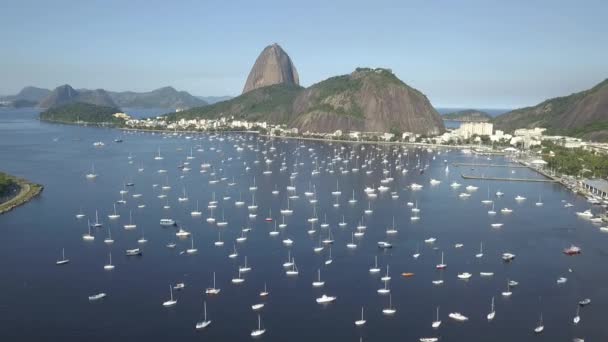Aerial Näkymä Botafogo Sisääntulo Sugarloaf Mountain Taustalla Etelävyöhykkeellä Kaupungin Rio — kuvapankkivideo
