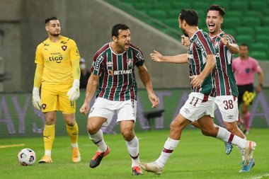Rio de Janeiro, Brezilya, 3 Ağustos 2021 Fluminense takımından futbolcu Fred, Maracan Stadyumu 'nda oynanan Copa Libertadores Fluminense-Cerro Porteo maçında golünü kutluyor..
