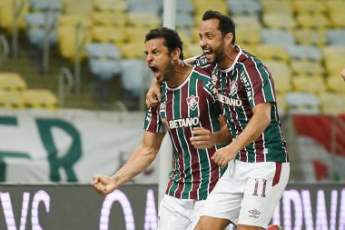 Rio de Janeiro, Brezilya, 3 Ağustos 2021 Fluminense takımından futbolcu Fred, Maracan Stadyumu 'nda oynanan Copa Libertadores Fluminense-Cerro Porteo maçında golünü kutluyor..