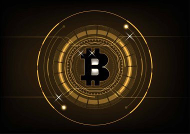 Altın ve siyah bitcoin dijital kripto para, fütüristik dijital para, dünya çapında teknoloji ağı konsepti. Vektör illüstrasyon tasarımı.
