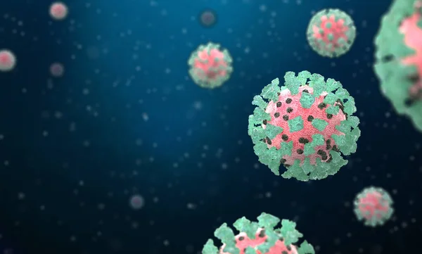 コロナウイルス Covid 3D画像図 浮遊ウイルス細胞の顕微鏡図 インフルエンザ 2019 Ncvインフルエンザ 大流行性コロナウイルス感染の概念 — ストック写真