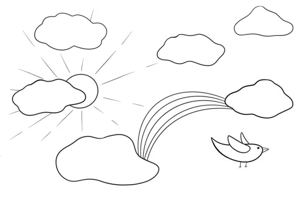 Livre à colorier mignon enfants pour le développement du temps libre avec ciel nuages de soleil et arc-en-ciel — Photo