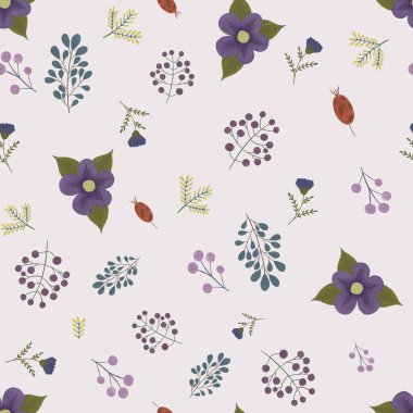 Tatlı, pürüzsüz desenli kır çiçekleri ve fantezi bitkileri renkli kalem