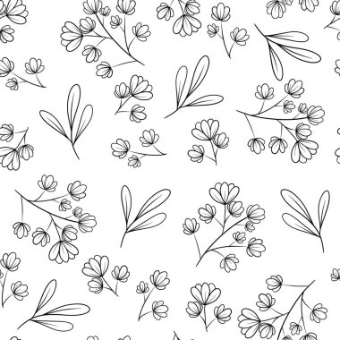 Güzel çiçekli, yapraklı ve dallı desensiz arkaplan ve dekor çizimleri için sevimli grafikler.