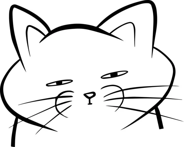 Şüpheli çizgi film kedisi silueti olan komik simge siyah ve beyaz vektör — Stok Vektör
