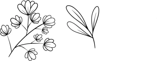 Aranyos vektor ág levelekkel és virágzó kis virágok dekoráció és színezés — Stock Vector