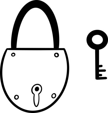 Garaj kapıları veya kapalı dosyalar için kilit ve anahtar içeren vektör simgesi siyah çizgiler silueti