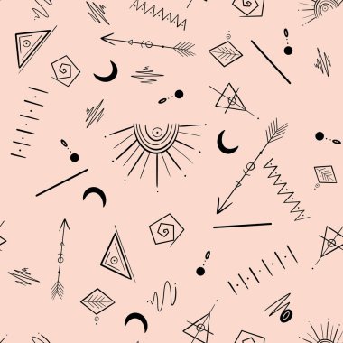 Dövme stili minimalist geometrik çizgiler ve kumaş ve dekor için şekiller üzerinde kusursuz desen