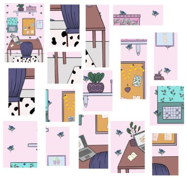 Eğitici mantık oyunu dikkati ve doğruluk şirin bir oda ile bir illüstrasyon kes ve monte et