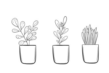 Hayal gücünün ve düzenliliğin gelişimi için sevimli çocuk boyama sayfası ve saksıda çiçekler olan bir hobi