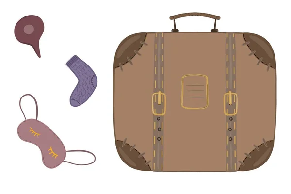 Siphol logo düğmeleri seti seyahat temalı etiketler ve retro valiz. — Stok fotoğraf