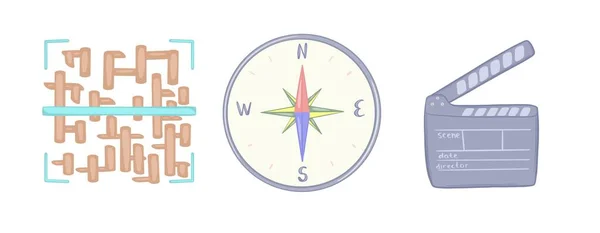 Zestaw symboli ikon dla aplikacji kompas skanera gr i aplikacja do filmu i wideo — Zdjęcie stockowe