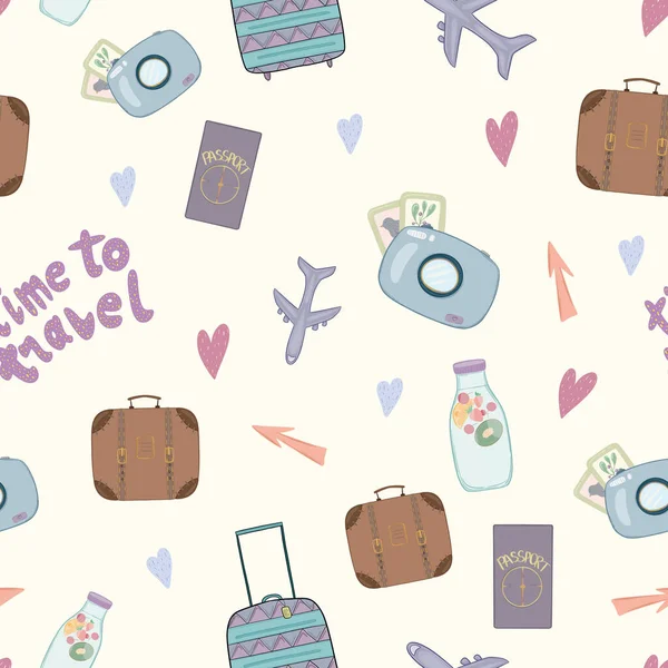 cute seamless childish pattern with lettering travel time for textile decor design
