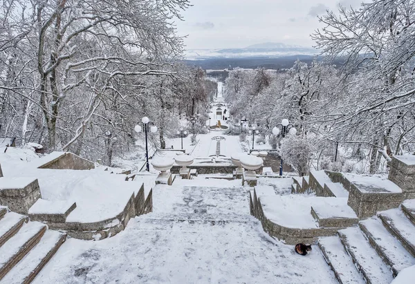 Paisaje Invernal Nevada Kaskadnaya Lestnitsa Escalera Cascada Del Parque Zheleznogorsk — Foto de Stock