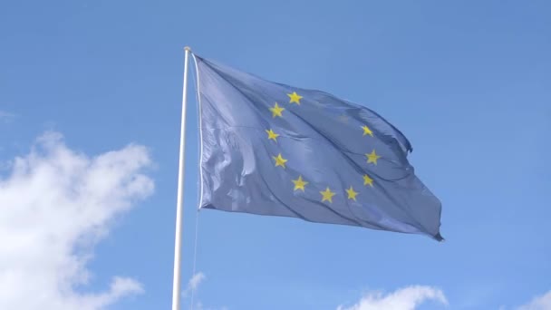 Az európai zászló lengett a szélben. Európa nemzeti szimbólumai — Stock videók