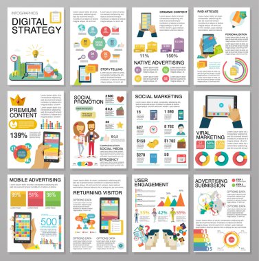 Büyük infographics düz tarzı. Vektör çizimler dijital projeler, yönetim, istemciler kısa, tasarım ve iletişim hakkında. Kullanım Web sitesi, kurumsal rapor, tanıtım, reklam, pazarlama