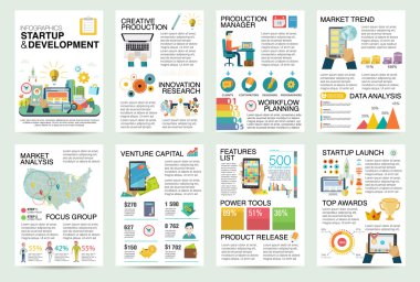 Başlangıç iş ve denize indirmek yeni ürün pazarında modern düz Infographics. Web sitesi, kurumsal rapor, tanıtım, reklam, pazarlama, arka plan, afiş, diyagram, broşür şablonu kullanın.