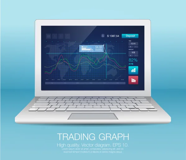 Ordinateur portable avec interface utilisateur HUD pour l'application professionnelle. Interface utilisateur futuriste et éléments d'infographie. Interface utilisateur tactile graphique virtuelle abstraite. UI hud infographie interface écran moniteur radar ensemble éléments web — Image vectorielle