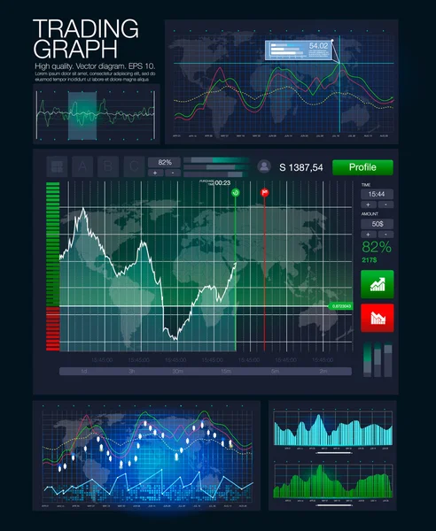 HUD UI para aplicaciones de negocios. Interfaz de usuario futurista y elementos infográficos. Interfaz gráfica abstracta de usuario táctil virtual. UI hud infografía interfaz pantalla monitor radar conjunto de elementos web — Vector de stock