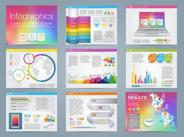 Gran conjunto de elementos de infografía en el estilo de negocio moderno, infochat de TI. Plantilla de presentación de color arco iris. Uso en el Web site, folleto, informe corporativo, presentación, publicidad, comercialización . — Archivo Imágenes Vectoriales