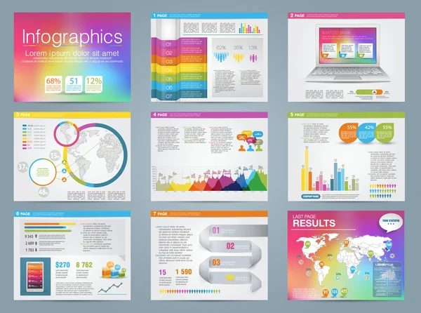 Grote reeks van infographics elementen in moderne stijl, het infochat. Regenboog kleur presentatiesjabloon. Gebruik in website, flyer, Ondernemingsverslag, presentatie, reclame, marketing. — Stockvector