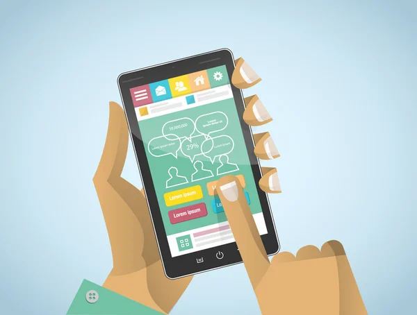 El ve siyah Smartphone ile basit düz UI Touch