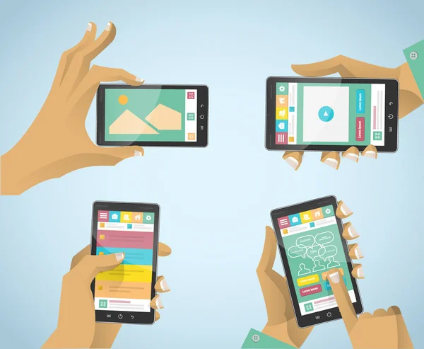 El ve siyah Smartphone ile basit düz UI Touch