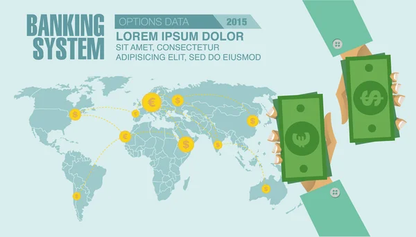 평면 디자인 벡터 일러스트 레이 션 개념 금융 infographics의 설정. 세계에서 금융 관리. — 스톡 벡터