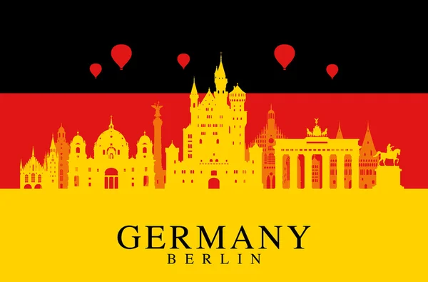 Germany flag, Berlin travel landmark. — Stock Vector