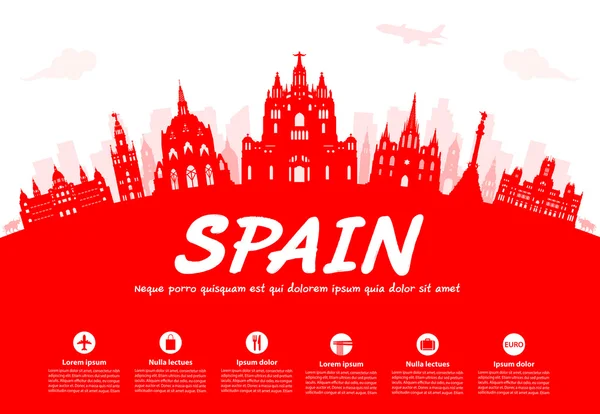 Spagna Viaggi Luoghi di interesse . — Vettoriale Stock