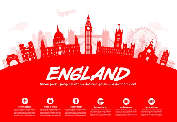 England Travel Landmarks. — Stock Vector