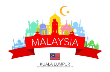 Malaysia Travel Landmarks and Flag.  clipart