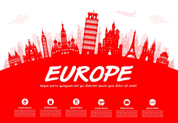 Europe Travel Landmarks. — Stock Vector