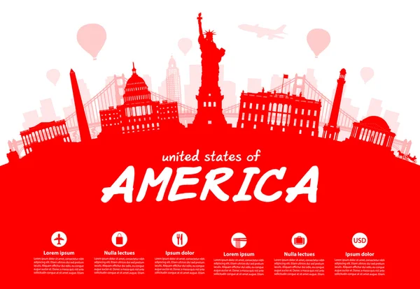 USA Travel Landmarks. — Stock Vector