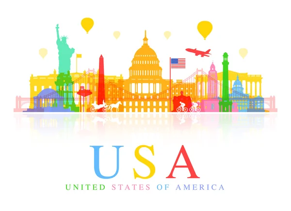 USA Travel-nevezetességek. — Stock Vector