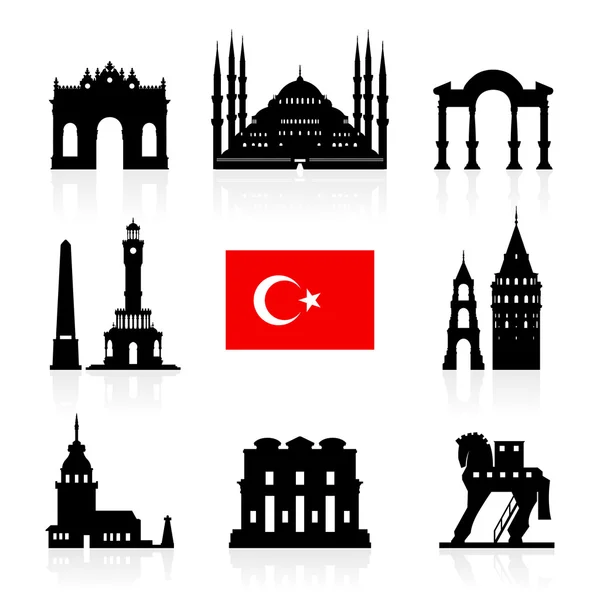 Türkei Reise Wahrzeichen Flagge Symbol gesetzt. — Stockvektor