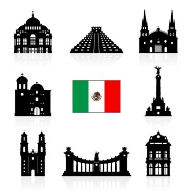 Mexico Travel Landmarks icon set.  clipart